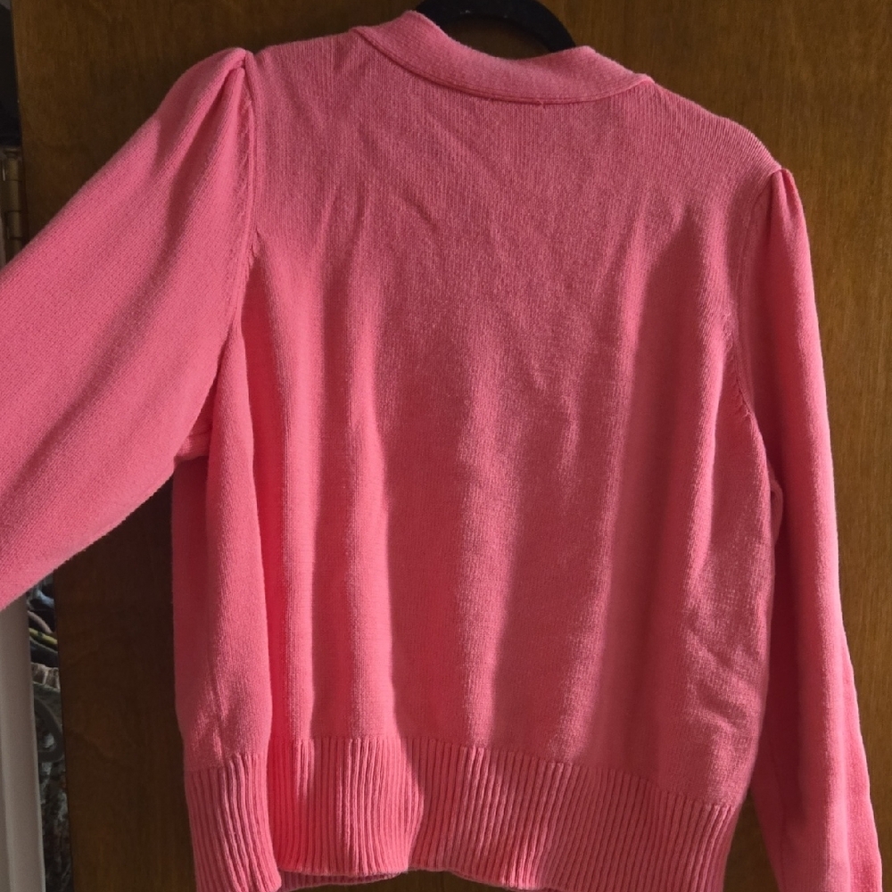 Coral Pink V-Neck Button Cardigan - Picture 3 of 4